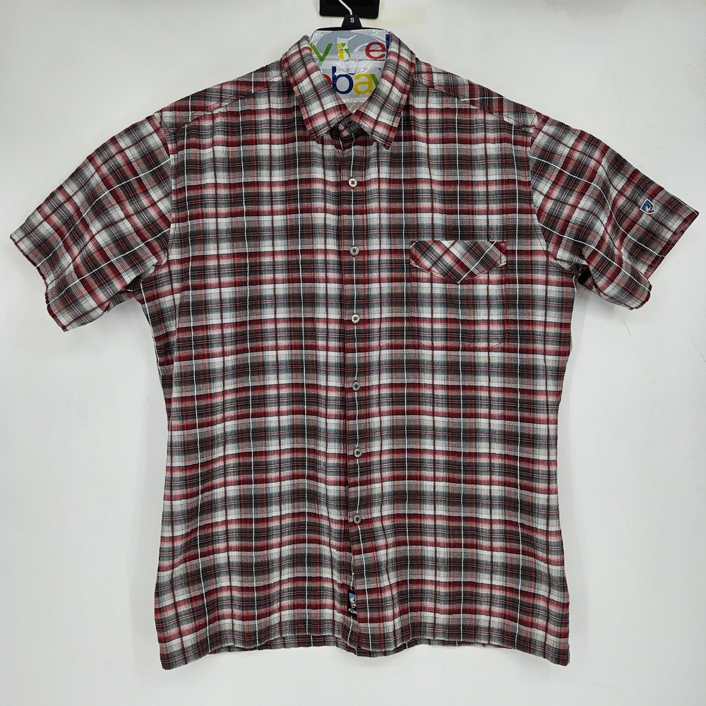 Kuhl Shirt Mens Extra Large Plaid Short Sleeve Button Outdoor Hiking Seersucker